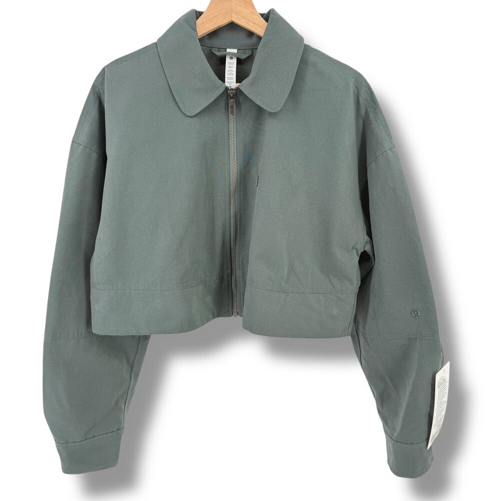 Lululemon Glyde 2-in-1 Adaptable Jacket Women's Sz M Dark Forest Green Crop - Picture 5 of 8